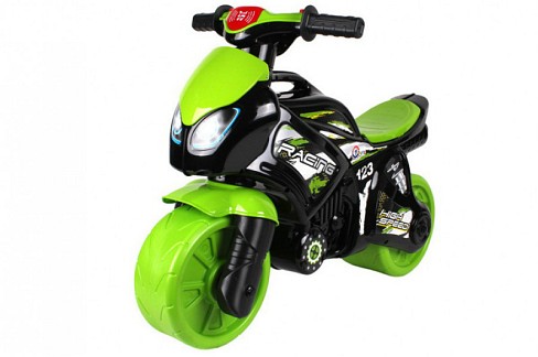 Мотоцикл музичний чорно-зелений на видувних колесах Тех6474 (мотобайк)