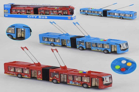 Тролейбус RJ3346B (12шт) інерція, 46см, 1:16, звук, світло, відчиняються двері,гумові колеса,2 кольо