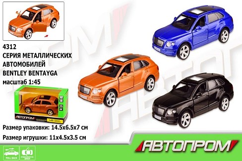 Машина мет. АВТОПРОМ арт. 4312 (96шт/2) 1:45 BENTLEY BENTAYGA, 3 кольори, відк.двері, короб. 14,5*6,