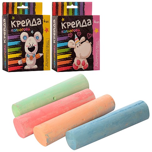 Крейда MK 0096 (108шт) 4 шт, вел, кольорова (4 кол), в кор-ці, 13-10-2,5см (крейда)