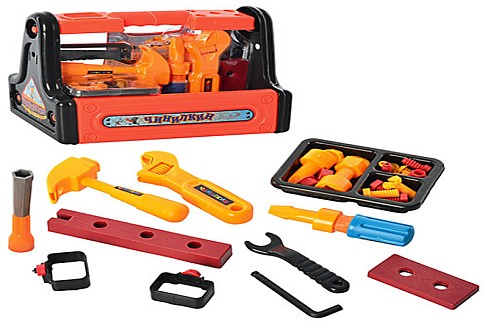 Набір інструментів 2016 (36шт) молоток, викрутка, болти, досточки, в ящику, в кульці, 28,5-21-16см