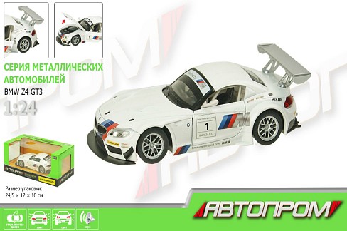 Машина мет. АВТОПРОМ арт. 68260A (12шт/2)  1:24 BMW Z4 GT3", батар., Світло, звук, відкр.двері, кап"