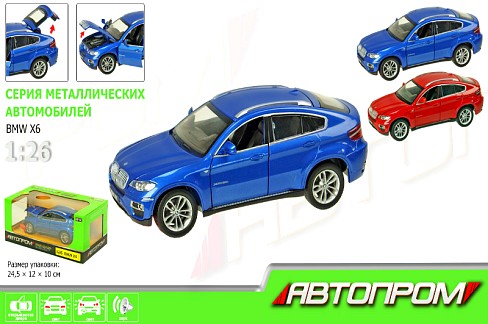 Машина мет. АВТОПРОМ арт. 68250A (12шт/2), 1:24 BMW X6", 2 кольор.,батар.,світ., звук, відкр.двері,"