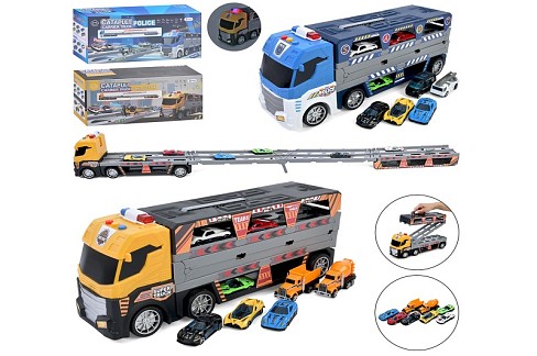 Трейлер T907A-909A (12шт) 38см, звук, світло, гумові колеса, трек, машинки, 2 види(поліція, будтехні