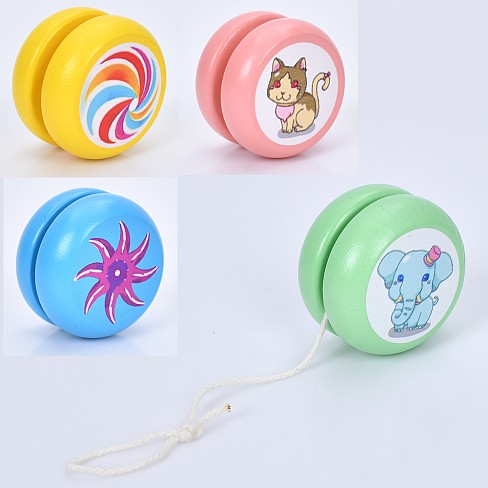 Дерев'яна іграшка Йо-йо MD 0898 (80шт) 5см, 4 види, у пакеті, 10-10-3см