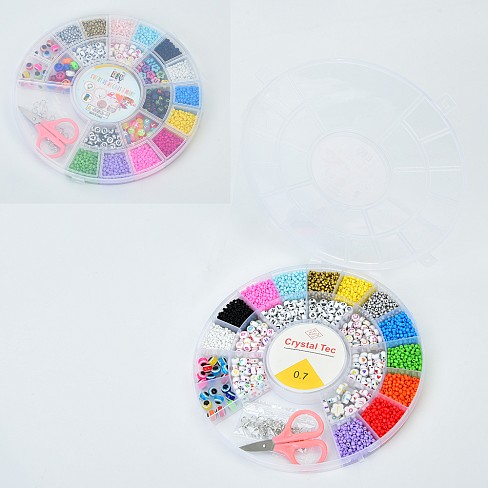 Бісер 257-58 (60шт) намистини (англ.літери. смайли), 2 види, у пеналі, 19-19-2см