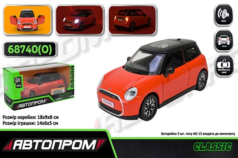Машина мет. АВТОПРОМ арт. 68740(O) (48шт/2)  1:28 MINI COOPER, батар,світло,звук,відкр.двері,кор. 18
