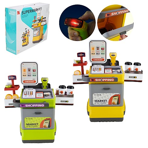 Супермаркет арт. 668-126/127 (12шт)  батар. мікс 2 види, світло, звук, 46 деталей, стійка, каса, гро