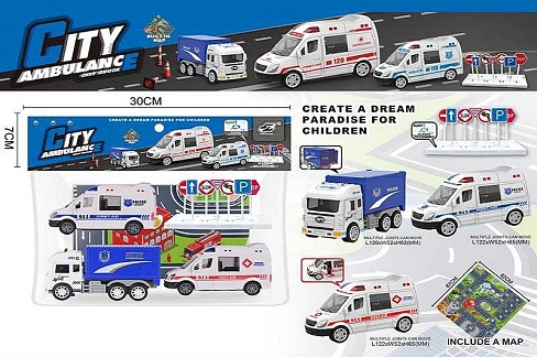 Набір машин JW 567-049 (96/2) “City Ambulance”,  інерція, 3 машинки, килимок, в пакеті