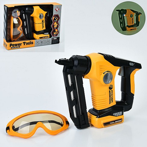 Набір інструментів T016B (24шт) цвяхомет 27см, окуляри/маска захисна, світло, на бат-ці, в кор-ці, 3