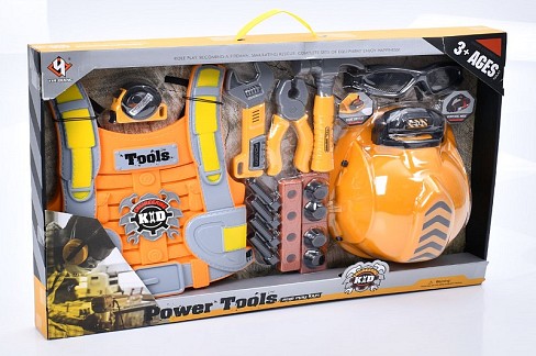 Набір інструментів T015A (12шт) жилет, маска, окуляри, молоток,плоскогубці, болти, світло, на бат-ці