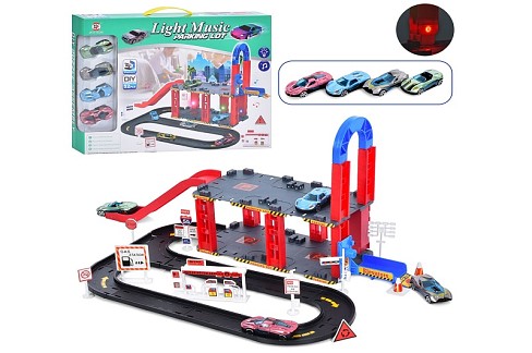 Гараж 0908-75A (24шт) 50-33-20см, машинка 4шт, звук, світло, на бат-ці, в кір-ці, 43-32,4-5см