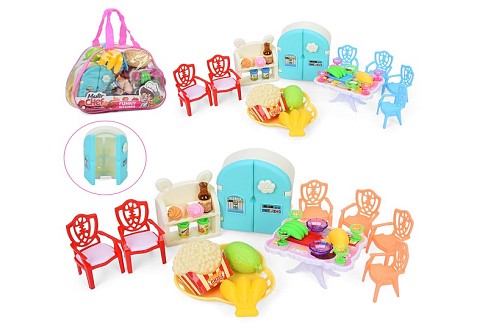 Їдальня 99-12 (60шт) стіл, стільці 4шт, холодильник, посуд, продукти, мікс кольорів, у сумці, 25-19-