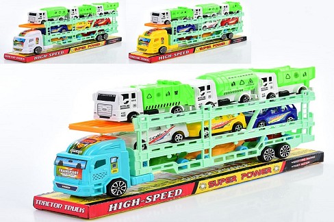 Трейлер 718-25 (48шт) 37 см, інерція,  машинка 6шт, спецтехніка 3шт, 3 вида, у слюді ,40-17-7,5см