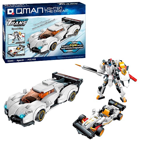 Конструктор Qman 42102 (12шт) 3в1 (машина, гоночна машина, робот), 428дет, в кор-ці, 37-27,5-6,5см