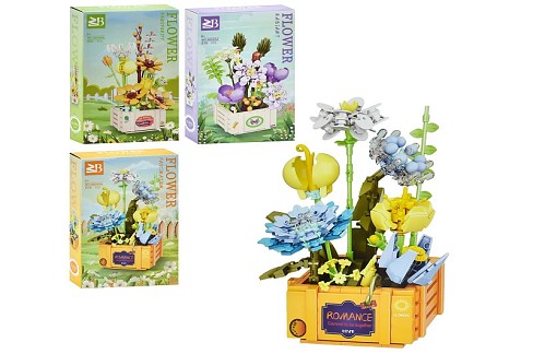 Конструктор 88094A-95A-96A (24шт) квіти в ящику, від 516дет, 3 види, в кор-ці, 20-32-8см