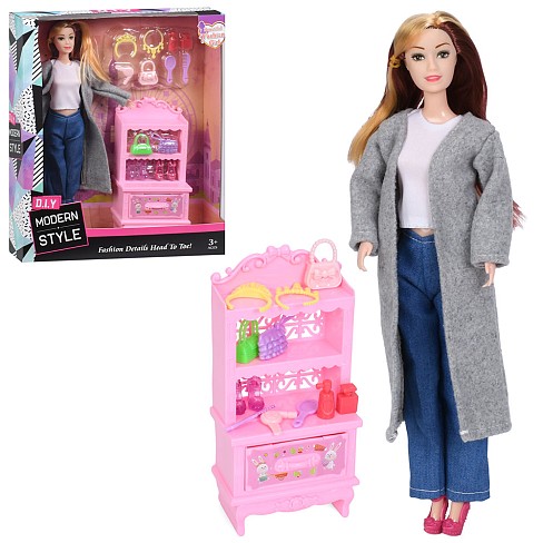 Лялька YY2007A (32шт) 29см, шарнірні руки, взуття, сумки, аксесуари, шкаф, в кор-ці, 26-32-7см