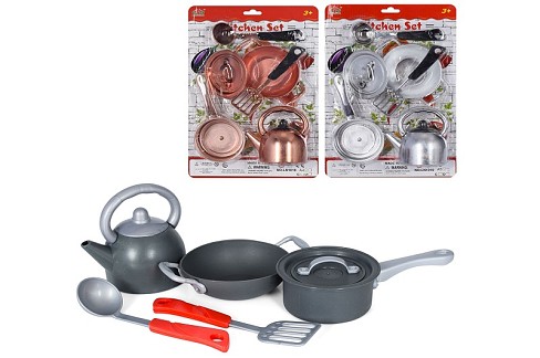 Посуд LN1019A3-5-4 (48шт) чайник, сковорідка, ківш, кухон. набір, 3 кольори, на листі, 23-35-8см