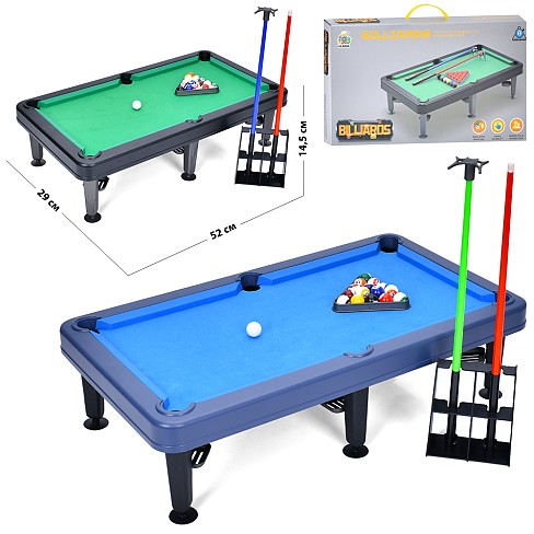 Більярд 788-110Y (24шт) на ніжках, 52-29-14,5см, поле 44-21см, кій 2шт, кулі, 2 кольори, в кор-ці, 5