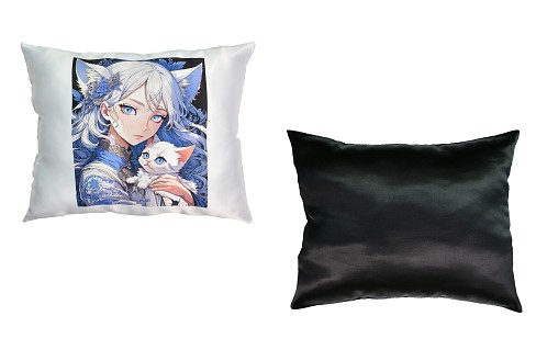 Подушка    Аніме дівчина з кошеням" розмір 40*35 см чорна з нанесенням сублімації Strateg (60660)"