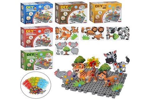 Мозаїка JY-2004D-G-K-T-X  (18шт) на шурупах, інструменти, картки фігури-пазли, 378дет, 5 видів, в ко