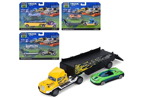 Трейлер 6701-02 (72шт) інерція, 20,5см, машинка 7см, 4 види трейлерів/мікс видів машинок, метал+плас