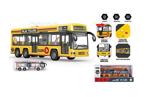 Автобус 329-1 (18шт) інерція, 30,5см, музика, звук(англ), світло, відчиняються двері, гумові колеса,