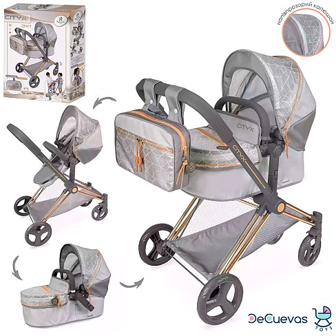 Коляска 81777 (3шт) для ляльки, класика, трансформер, 3в1, 65-38-в73см/в79см, колиска 49-23см, сумка