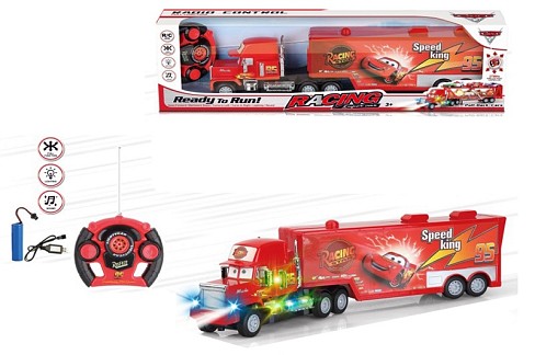 Трейлер 289-12A (9шт) ТЧ, р/к, акум, 49см, звук, світло, гумові колеса, USBзарядне, 2 кольори, в кор