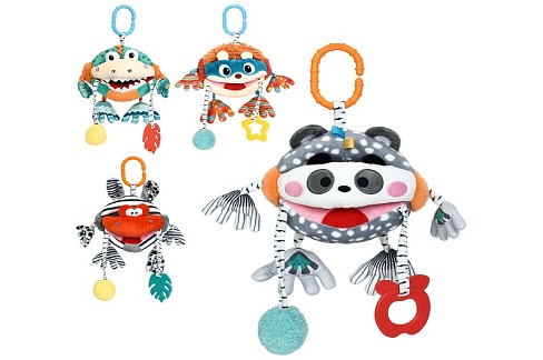 Підвіска м'яка HB 0104 ABCD (24шт) на коляску/на ліжко, 34см, тварина, пискавка, брязкальце, прорізу