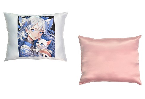 Подушка Аніме дівчина з кошеням" розмір 40*35 см рожева з нанесенням сублімації Strateg (60666)"
