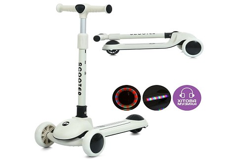 Самокат JR3-126-B (1шт) Mini, метал+пластик, 3 колеса PU, 2пер120мм світло, задн 90мм світло, кермо
