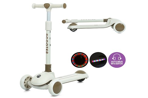 Самокат JR3-126-BRN (1шт) Mini, метал+пластик, 3 колеса PU, 2пер120мм світло, задн 90мм світло, керм