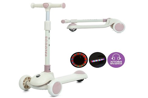 Самокат JR3-126-P (1шт) Mini, метал+пластик, 3 колеса PU, 2пер120мм світло, задн 90мм світло, кермо