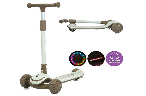 Самокат JR3-128-BRN (1шт) метал+пластик, 3колеса PU, 2пер 120мм світло, задн 90мм світло, кермо 3 по