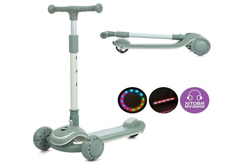 Самокат JR3-128-M (1шт) метал+пластик, 3колеса PU, 2пер 120мм світло, задн 90мм світло, кермо 3 поло