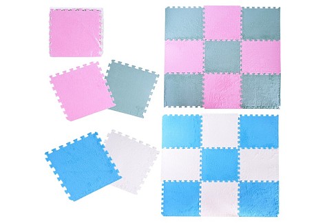 Килимок-пазл EVA арт. K9702 (30шт)плюшевий 30*30*0,6см 9 дет, набір 2 кольори, 2 набори мікс в ящику
