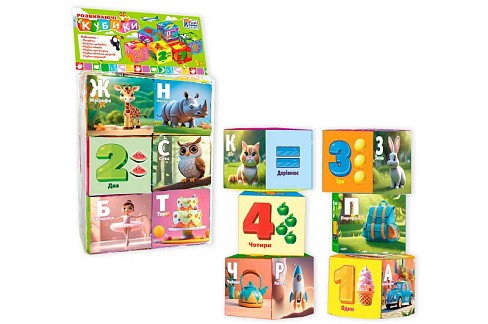 Кубики 53344 (36/2) 4FUN Game Club", 6 штук, м`які, водонепроникна тканина, літери, цифри, арифмети"