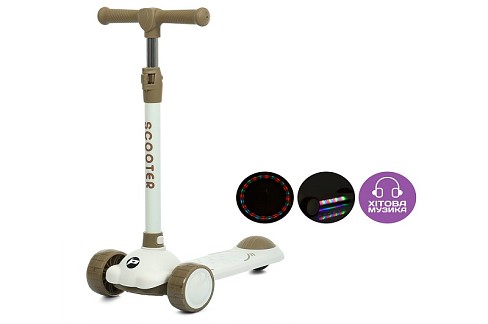 Самокат JR3-129-BRN (1шт) Mini, метал+пластик, 2пер ПУ 108мм світло, заднє 75мм, кермо 3 положення (