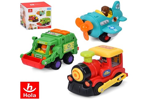 Набір з транспортом HA7871 (12шт) набір 3шт(сміттєвіз 15см, поїзд 12см, літак 12см), інерц, рухливі