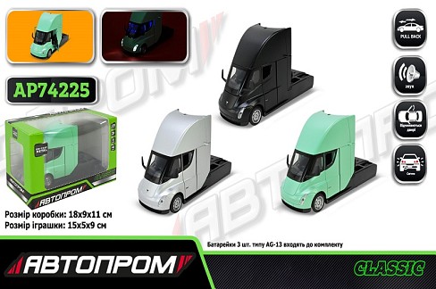 Машина мет. АВТОПРОМ арт. AP74225 (24шт/2) 1:32 Tesla semi truck head, батар,світло,звук,відкр.двері