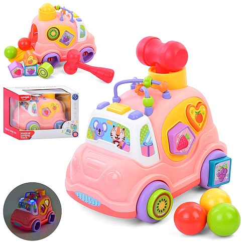 Сортер HE0548 (12шт) машина 24см, 4 фігурки, стукалка (молоточок, 3 кульки), музика, світло, на бат-