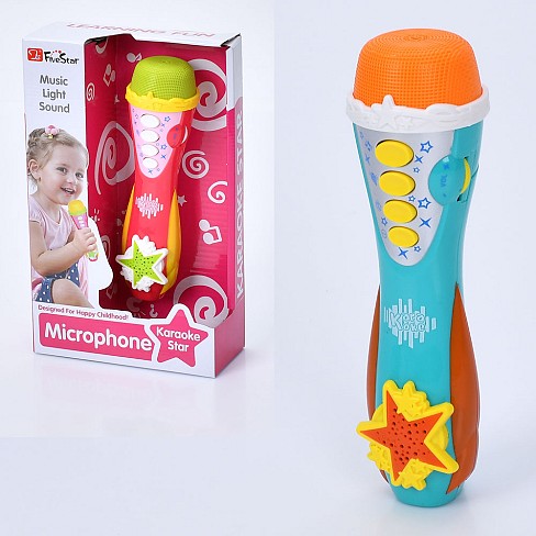 Мікрофон 34564AB (36шт) 19см, звук, музика, регулятор гучності, 2 кольори, на бат-ці, в кор-ці, 15-2