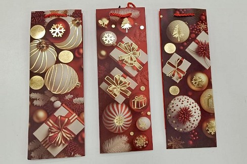 Пакет Пляшка Новорічний 35*12*9см. Вертикальний(12/840) RS-0443