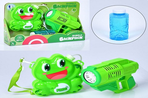 Мильні бульбашки P81898 (18шт) пістолет 17см з балоном (жабка) 14-17,5см, запаска 10,5см, на бат-ці,