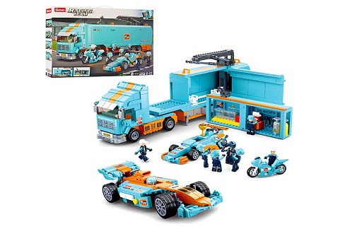 Конструктор SLUBAN M38-B0766 (6шт) трейлер, машина, мотоцикл, фігурки, 1044д, в кор-ці, 62-43-9см