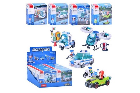 Конструктор SLUBAN M38-B1217 ШТ(96шт) поліція, транспорт,від 97дет, 4 види, в кор-ці, 8шт в дисплеї,