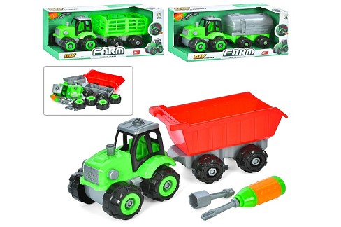 Конструктор 0488-801-2-3 (24шт) на шурупах, трактор з причепом 32см,викрутка, 3вида,в кор-ці,37,5-17