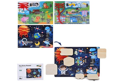 Дерев'яна іграшка Бізіборд MD 0146 (18шт) ігрове поле 30-22,5см, шнурівка, замки/засуви(метал), рухл