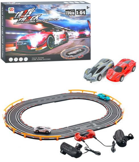 Трек 9018D (12шт) пульт 2шт (механіч, на шнурі), 154см, 1:64, машини 2шт 7см, в кор-ці, 38,5-26-4,5с